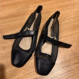 Sam Edelman Black Mary Jane Slingback Flats with Gold Accent